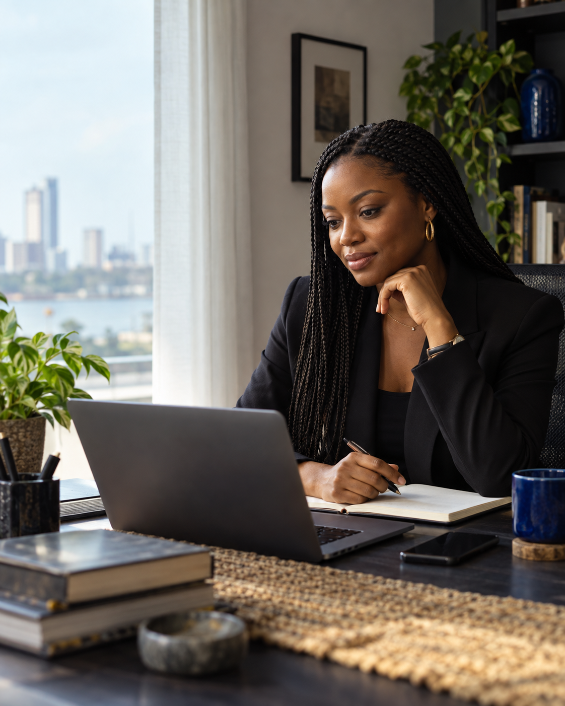 Job seeker preparing at a laptop and notebook
